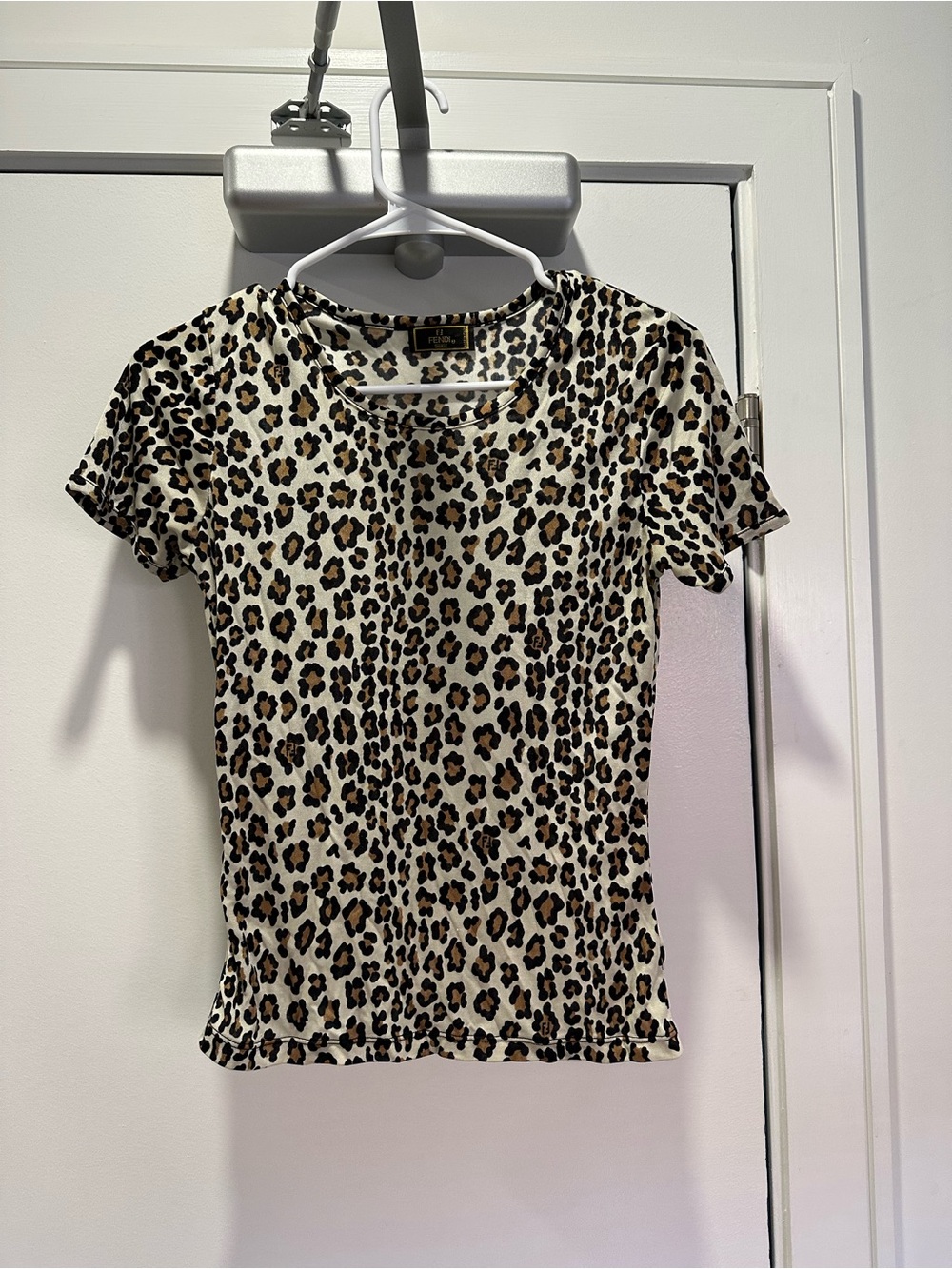 Fendi Leopard Print Short Sleeve Tee - Cream, Tan, Black